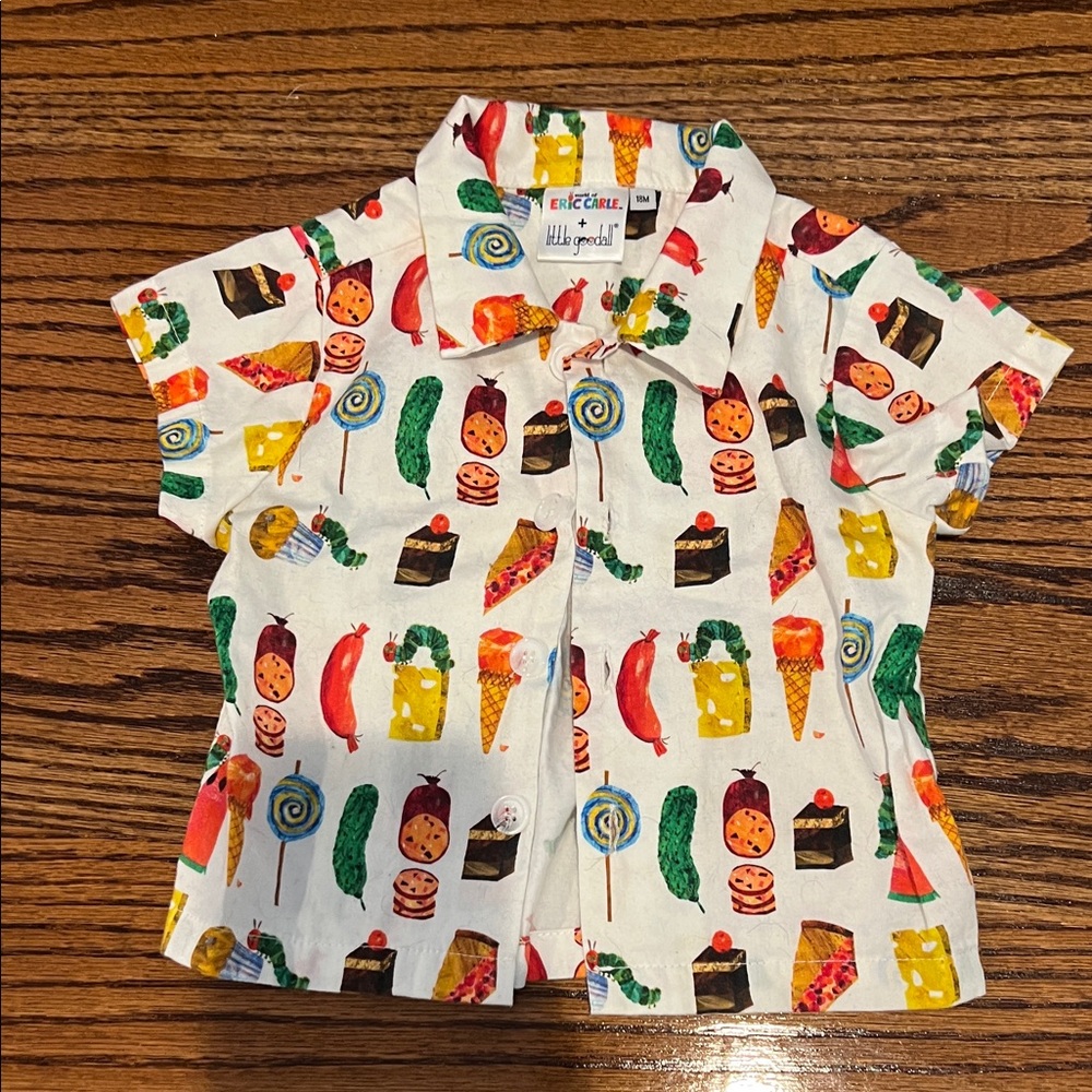 Eric Carle Very Hungry Caterpillar Multicolor Food Print Button Down Shirt 18m